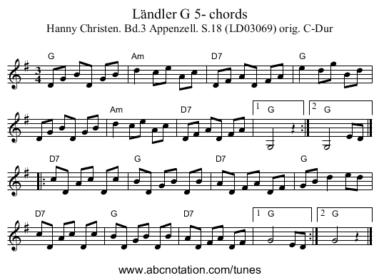 Ländler G 5- chords - staff notation