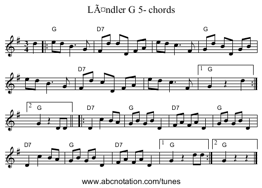 Ländler G 5- chords - staff notation