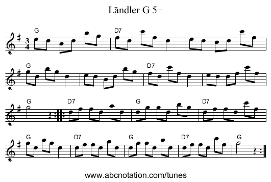 Ländler G 5+ - staff notation