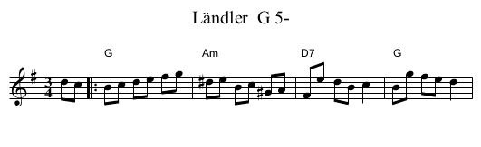 L&auml;ndler  G 5- - staff notation
