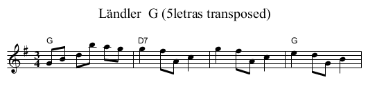 L&auml;ndler  G (5letras transposed) - staff notation