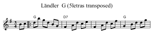 L&auml;ndler  G (5letras transposed) - staff notation