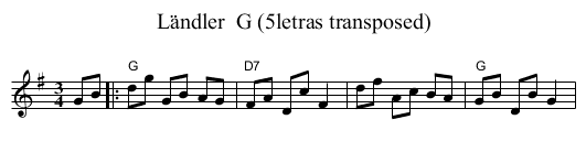 L&auml;ndler  G (5letras transposed) - staff notation