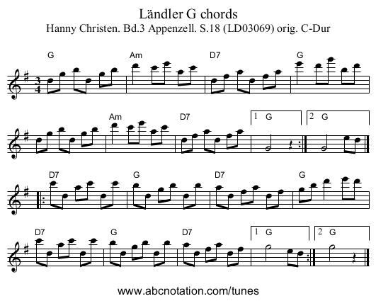 Ländler G chords - staff notation