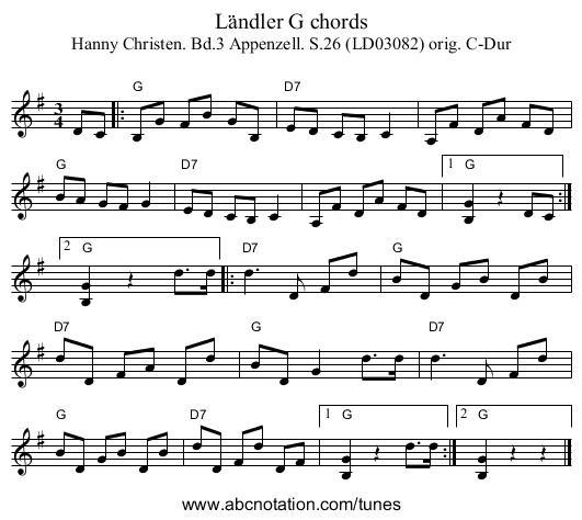 Ländler G chords - staff notation