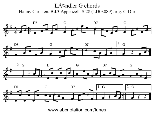 Ländler G chords - staff notation