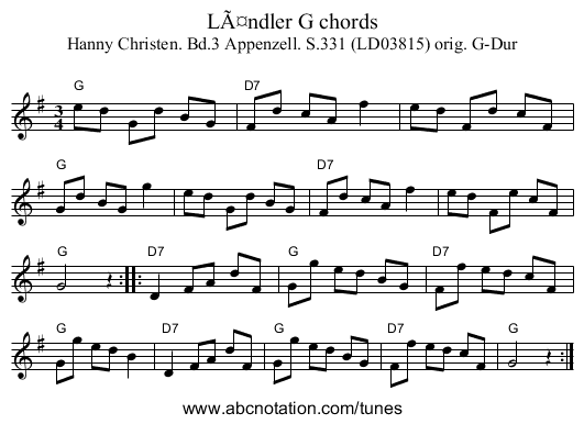 Ländler G chords - staff notation