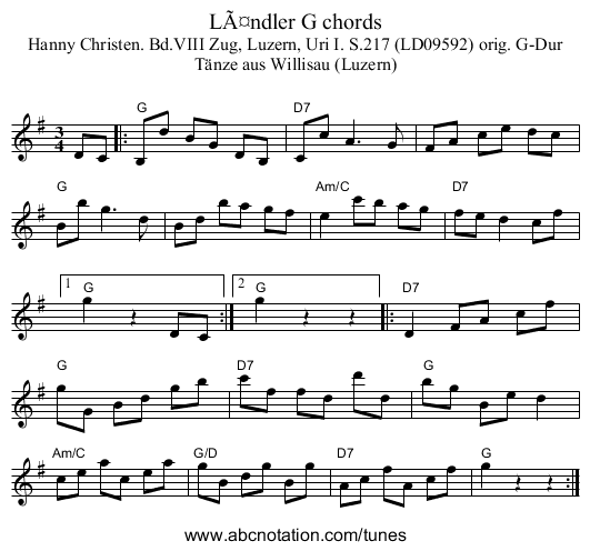 Ländler G chords - staff notation