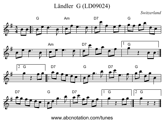 L&auml;ndler  G (LD09024) - staff notation
