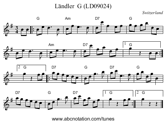 L&auml;ndler  G (LD09024) - staff notation
