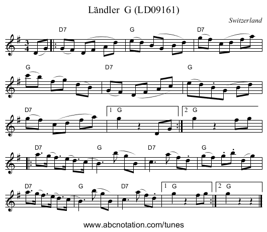 L&auml;ndler  G (LD09161) - staff notation