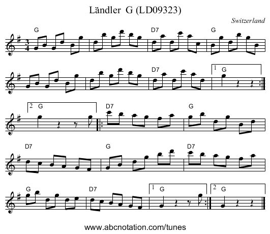 L&auml;ndler  G (LD09323) - staff notation