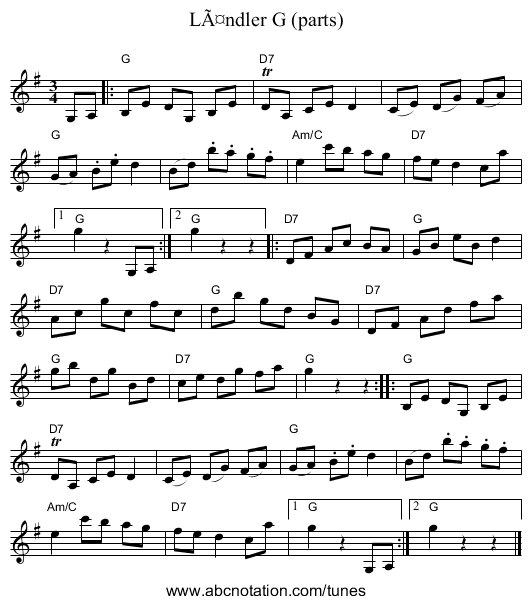 Ländler G (parts) - staff notation