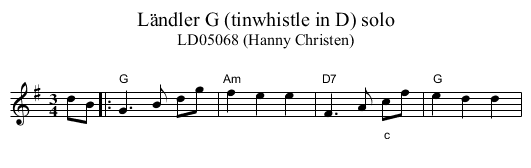 L&auml;ndler G (tinwhistle in D) solo - staff notation