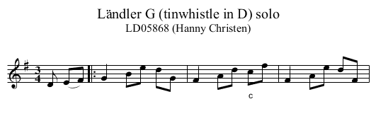 L&auml;ndler G (tinwhistle in D) solo - staff notation