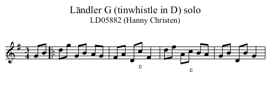 L&auml;ndler G (tinwhistle in D) solo - staff notation
