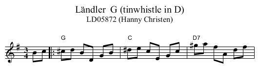 L&auml;ndler  G (tinwhistle in D) - staff notation