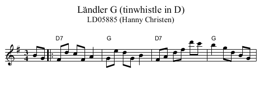 L&auml;ndler G (tinwhistle in D) - staff notation