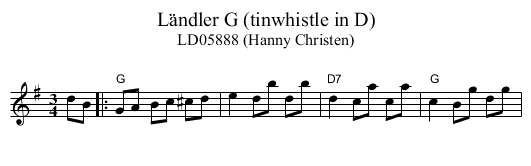 L&auml;ndler G (tinwhistle in D) - staff notation