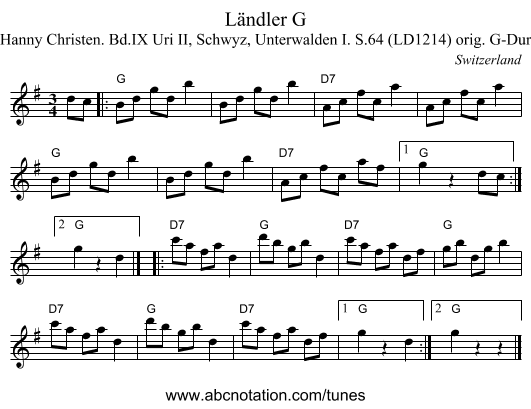 Ländler G - staff notation