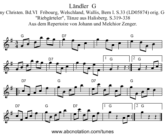 L&auml;ndler  G - staff notation