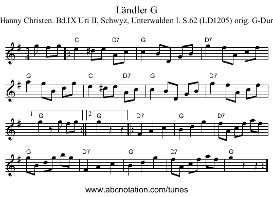 L&auml;ndler G - staff notation
