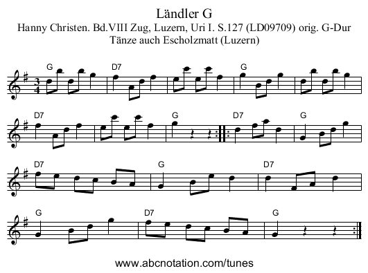 L&auml;ndler G - staff notation