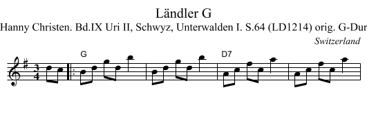 L&auml;ndler G - staff notation