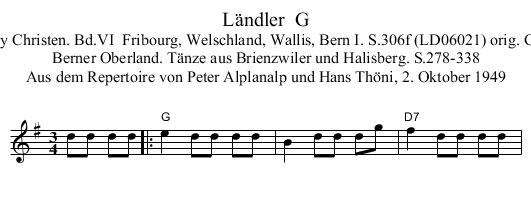 L&auml;ndler  G - staff notation