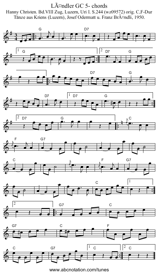 Ländler GC 5- chords - staff notation