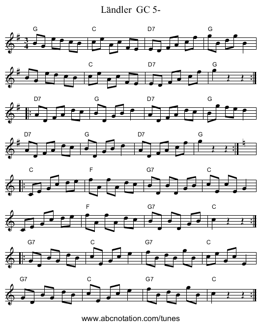 L&auml;ndler  GC 5- - staff notation
