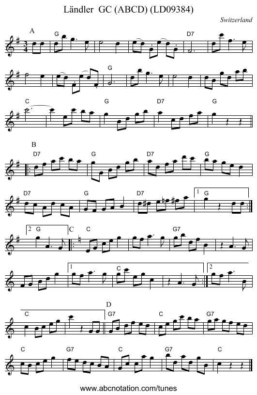 L&auml;ndler  GC (ABCD) (LD09384) - staff notation