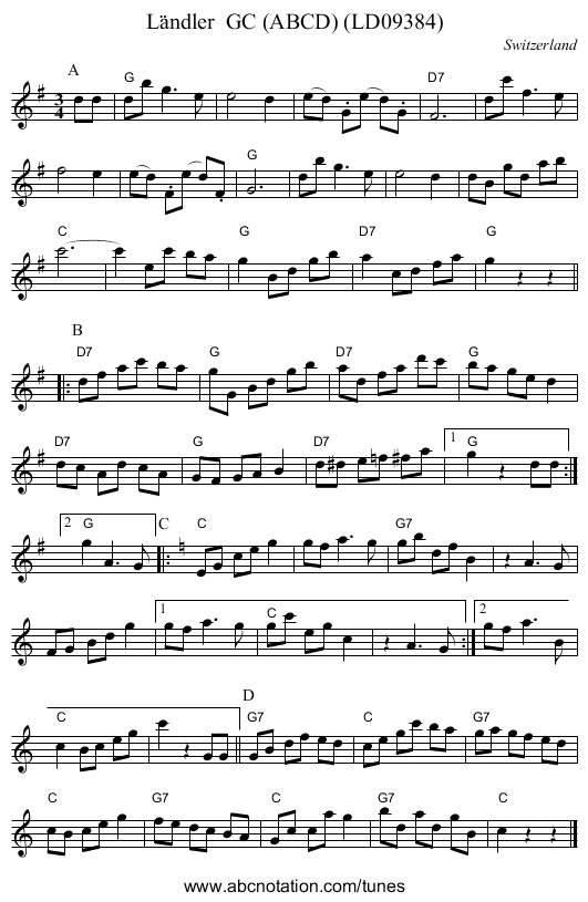 L&auml;ndler  GC (ABCD) (LD09384) - staff notation