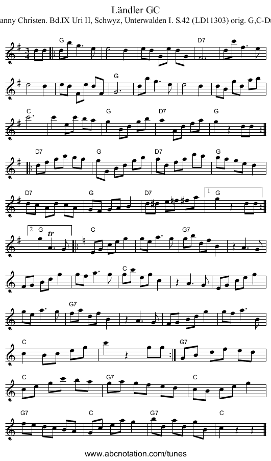 L&auml;ndler GC - staff notation