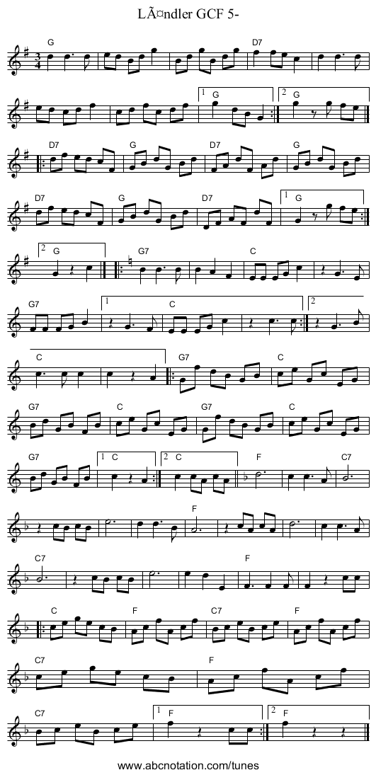 Ländler GCF 5- - staff notation
