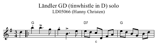 L&auml;ndler GD (tinwhistle in D) solo - staff notation
