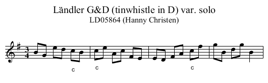 L&auml;ndler G&D (tinwhistle in D) var. solo - staff notation