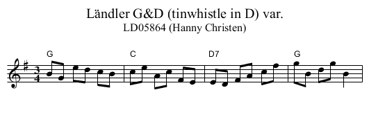 L&auml;ndler G&D (tinwhistle in D) var. - staff notation