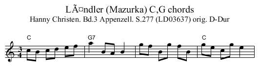 LÃ¤ndler (Mazurka) C,G chords - staff notation