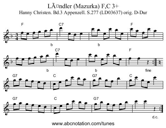 LÃ¤ndler (Mazurka) F,C 3+ - staff notation