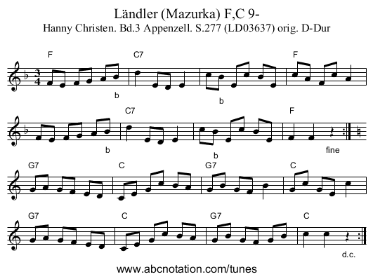 Ländler (Mazurka) F,C 9- - staff notation