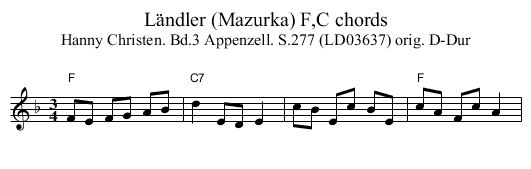 Ländler (Mazurka) F,C chords - staff notation