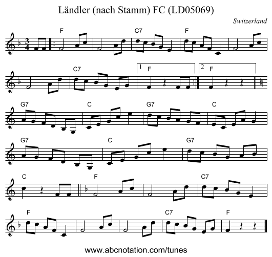 L&auml;ndler (nach Stamm) FC (LD05069) - staff notation