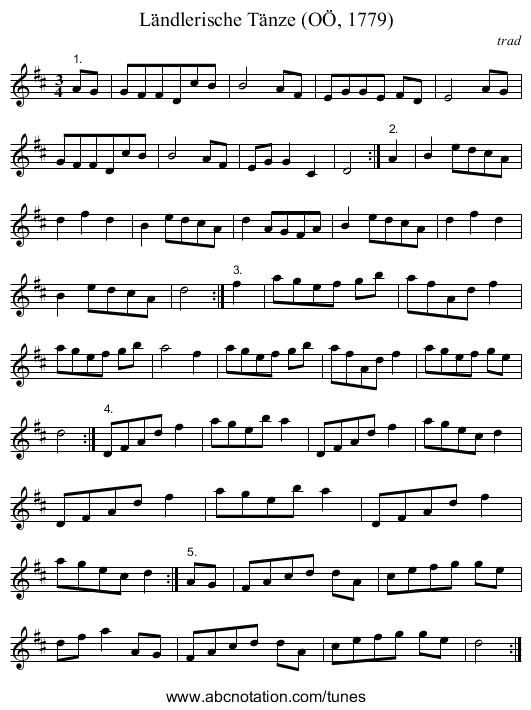 Ländlerische Tänze (OÖ, 1779) - staff notation