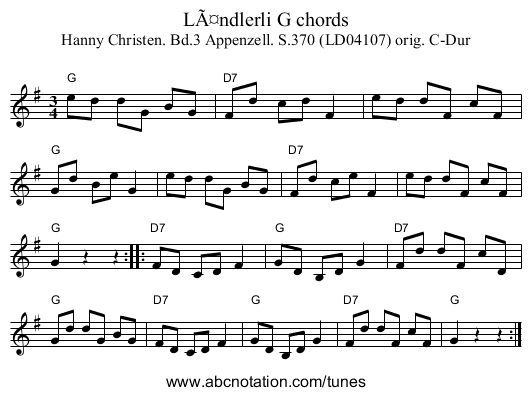 LÃ¤ndlerli G chords - staff notation