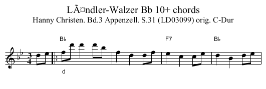 LÃ¤ndler-Walzer Bb 10+ chords - staff notation