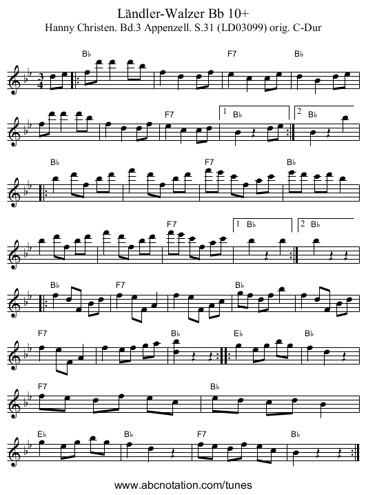 Ländler-Walzer Bb 10+ - staff notation
