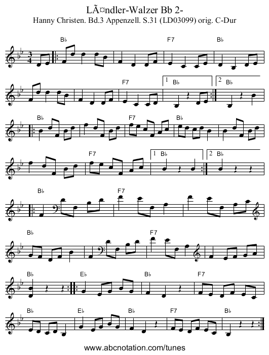 LÃ¤ndler-Walzer Bb 2- - staff notation