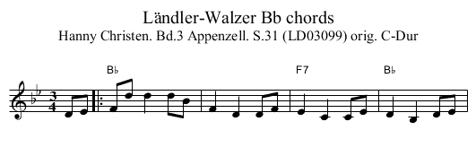 Ländler-Walzer Bb chords - staff notation