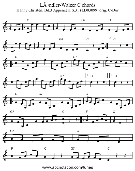 LÃ¤ndler-Walzer C chords - staff notation
